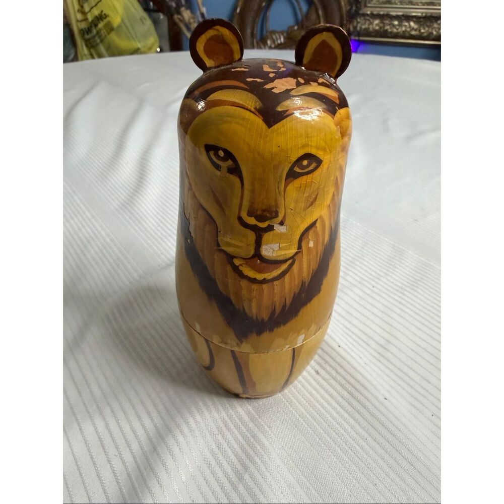 Animal Nesting Dolls Lion Tiger Cheetah Panther Ocelot 5 pc